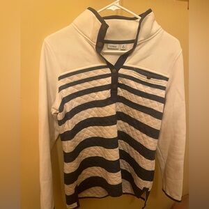 L.L. Bean Cream and Blue striped Quilted Pullover